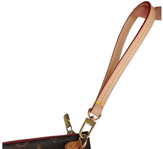 Vachetta Leather Replacement Wristlet Strap for Neverfull Pochette - with Gold Clasps